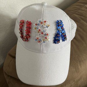 USA America Floral Womens Casual Cap Hat in White color - BNWT